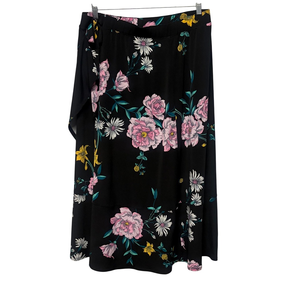 Lane Bryant Black Floral Faux Wrap High Low Maxi Skirt Plus Size 18/20 Spring - Picture 2 of 4
